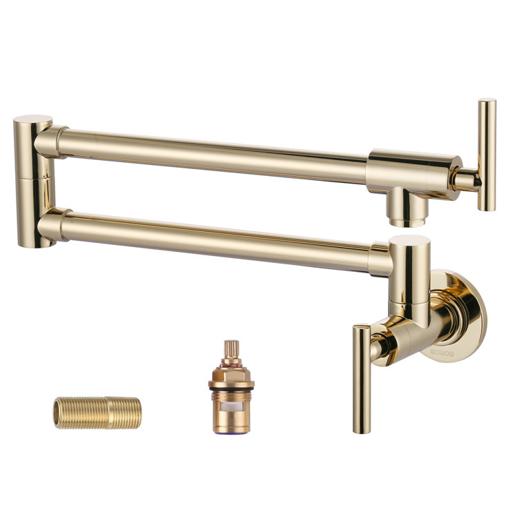 Polished Brass Double Handle Wall-Mount Pot Filler Faucet