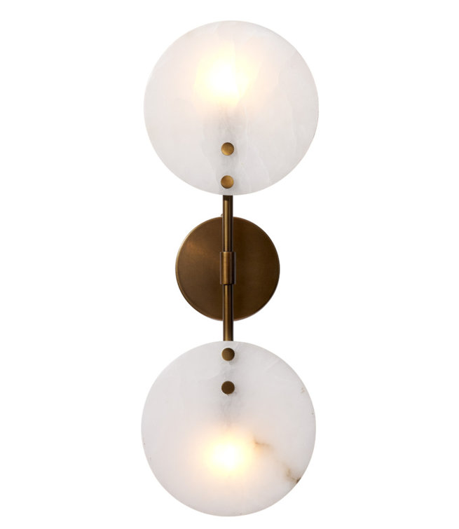 Antique Brass and Alabaster Double Disc Sconce