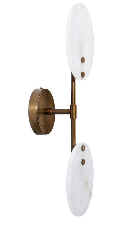 Antique Brass and Alabaster Double Disc Sconce