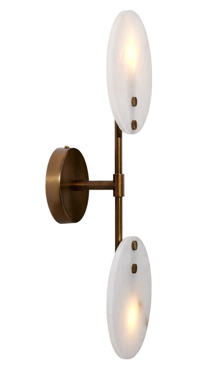 Antique Brass and Alabaster Double Disc Sconce