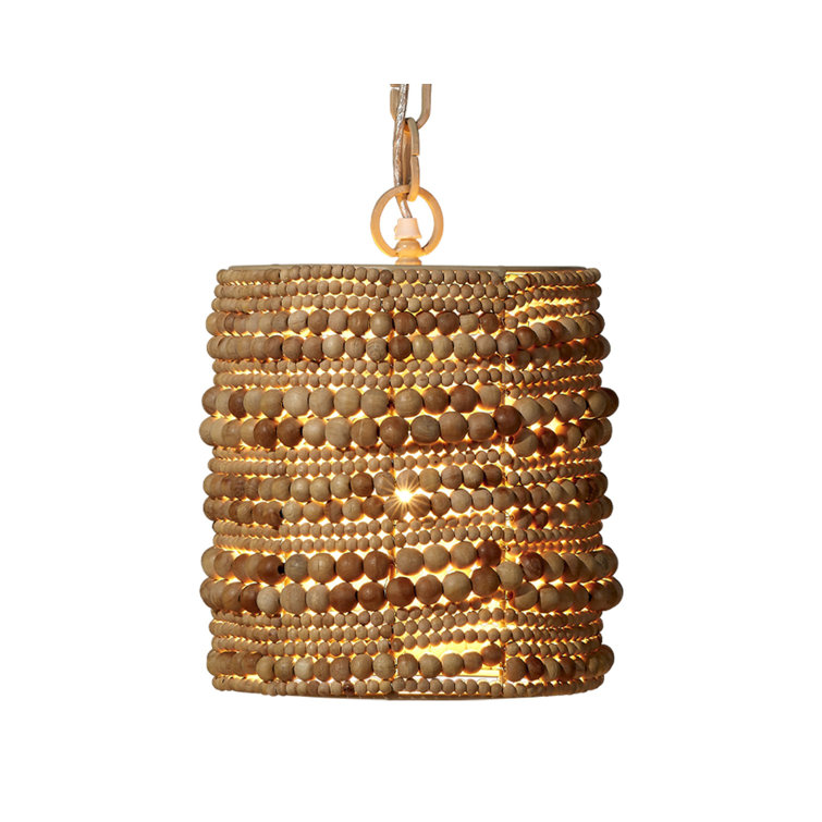Natural Mango Wood Beaded Cylinder Pendant Light