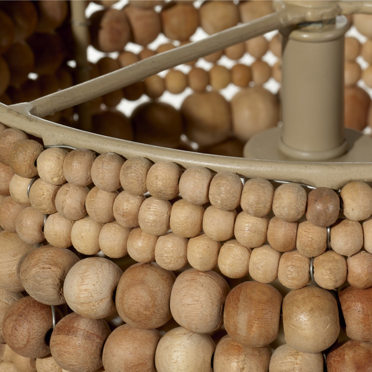 Natural Mango Wood Beaded Cylinder Pendant Light