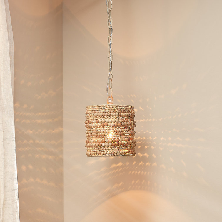 Natural Mango Wood Beaded Cylinder Pendant Light