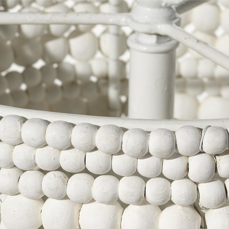 White Hand-Carved Mango Wood Beaded Pendant Light