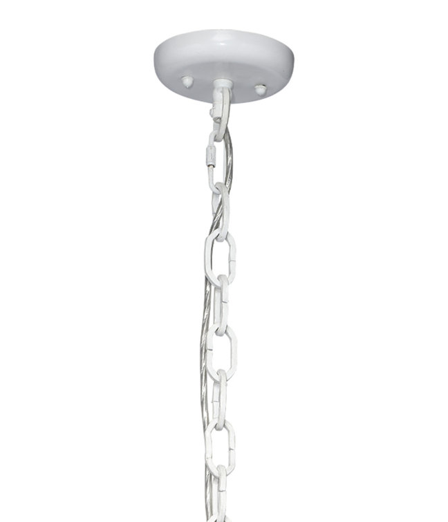 White Hand-Carved Mango Wood Beaded Pendant Light