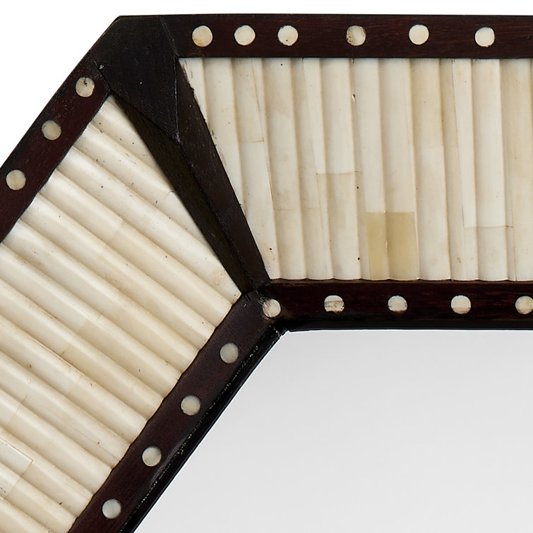 Octagonal Mango Wood and Bone Inlay Wall Mirror