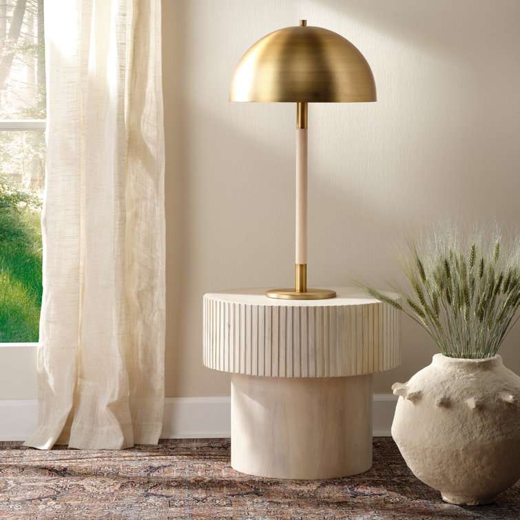 Natural Wood and Antique Brass Adjustable Table Lamp