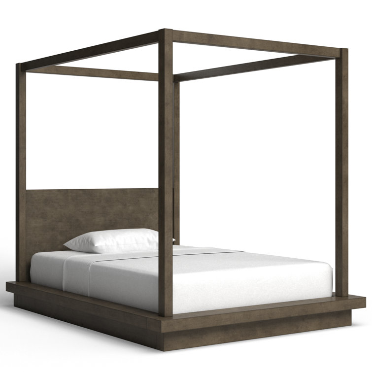 Modern Dolphin Gray Upholstered Full Canopy Bed with Storage