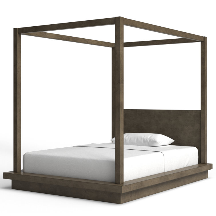Modern Dolphin Gray Upholstered Full Canopy Bed with Storage
