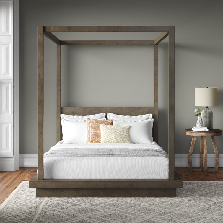 Modern Dolphin Gray Upholstered Full Canopy Bed with Storage