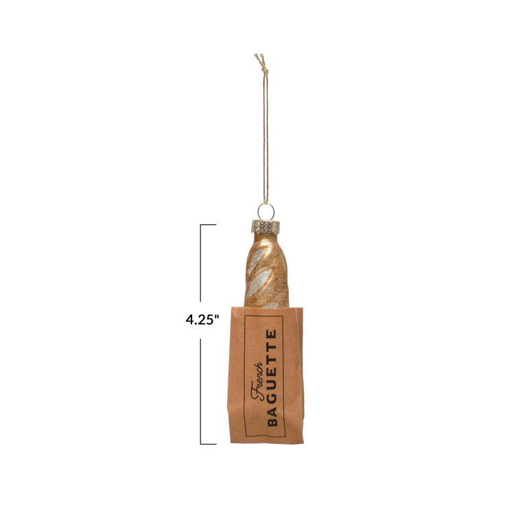 French Baguette Gold Glass Hanging Ornament