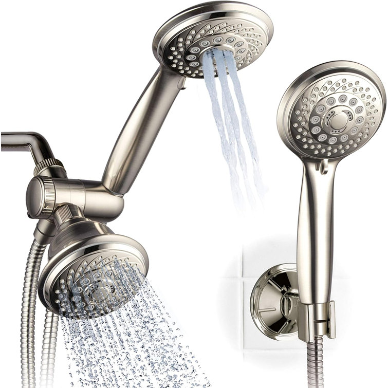 Brushed Nickel Dual Head 6-Setting Wall Mounted Shower