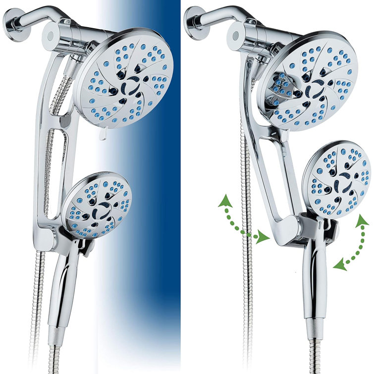 Chrome Dual Shower Head with Adjustable Arm and Hose
