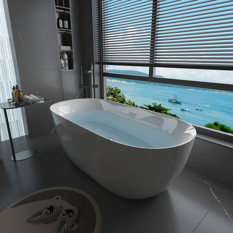 Glossy White Acrylic Freestanding Soaking Bathtub 51"