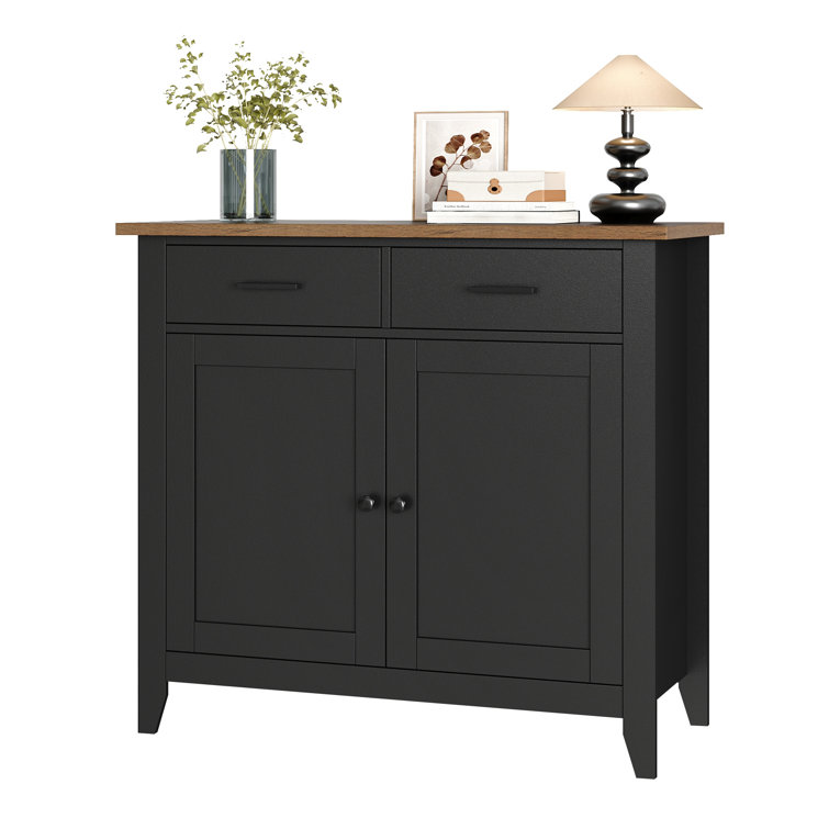 Black Wood Accent Cabinet with Adjustable Shelving and Drawers