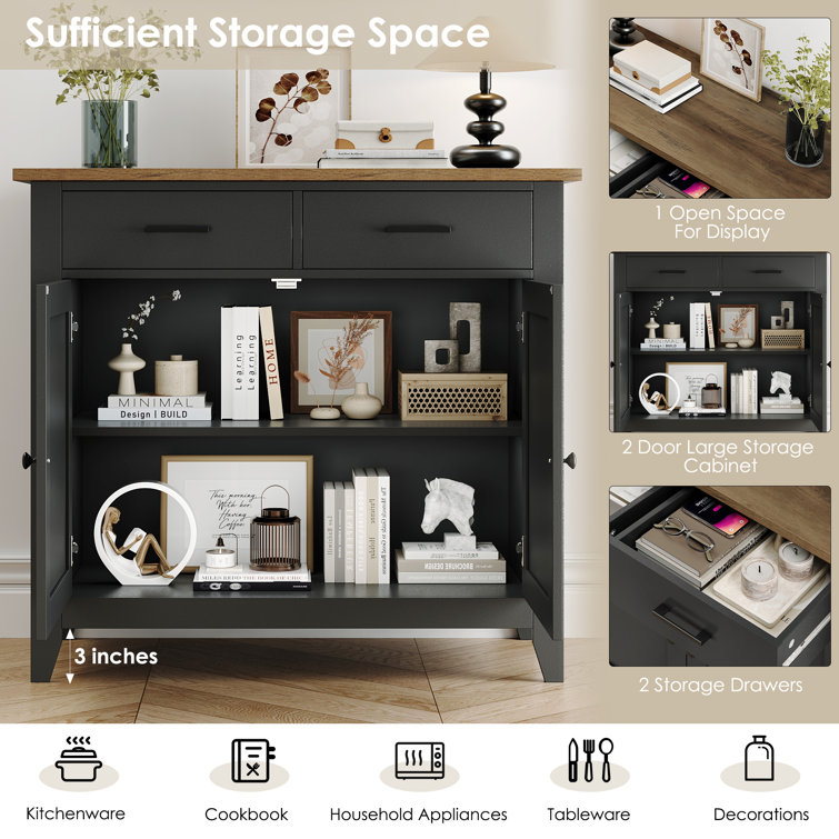 Black Wood Accent Cabinet with Adjustable Shelving and Drawers