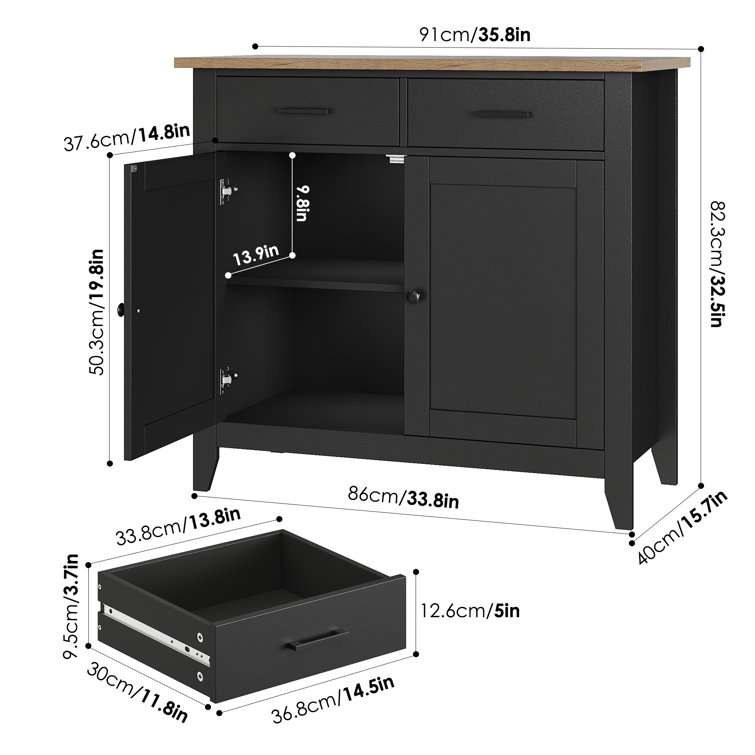 Black Wood Accent Cabinet with Adjustable Shelving and Drawers