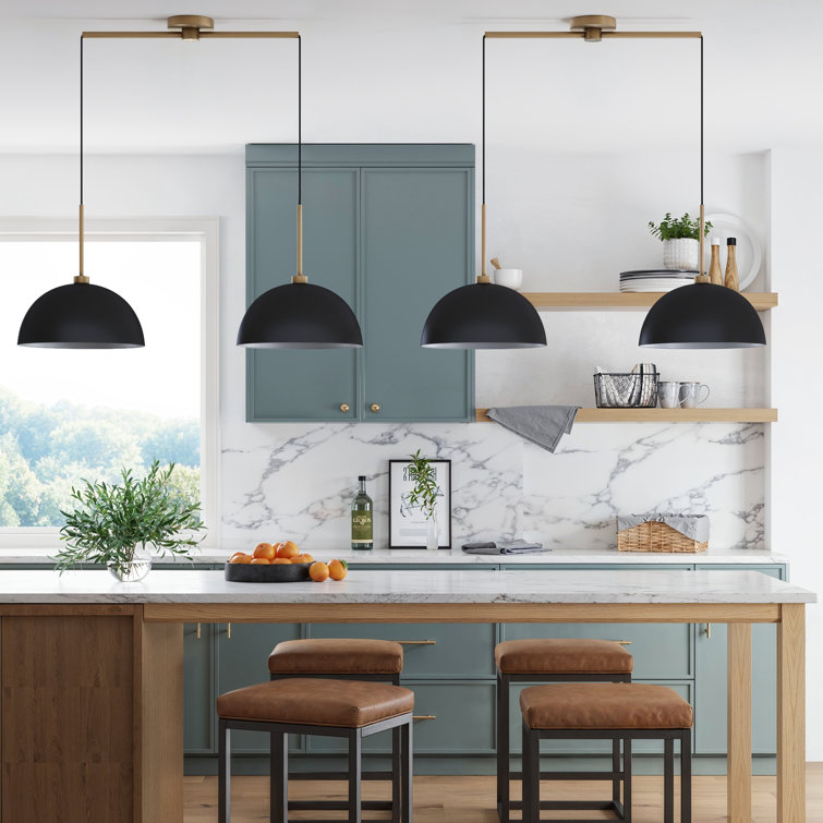 Matte Black and Brass Dual Drum Pendant Light Set