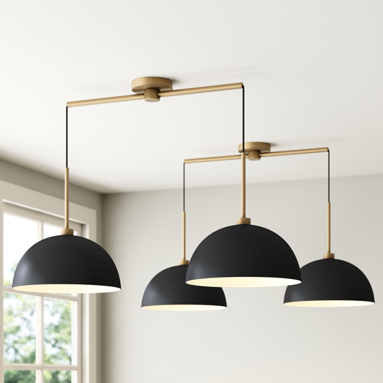 Matte Black and Brass Dual Drum Pendant Light Set