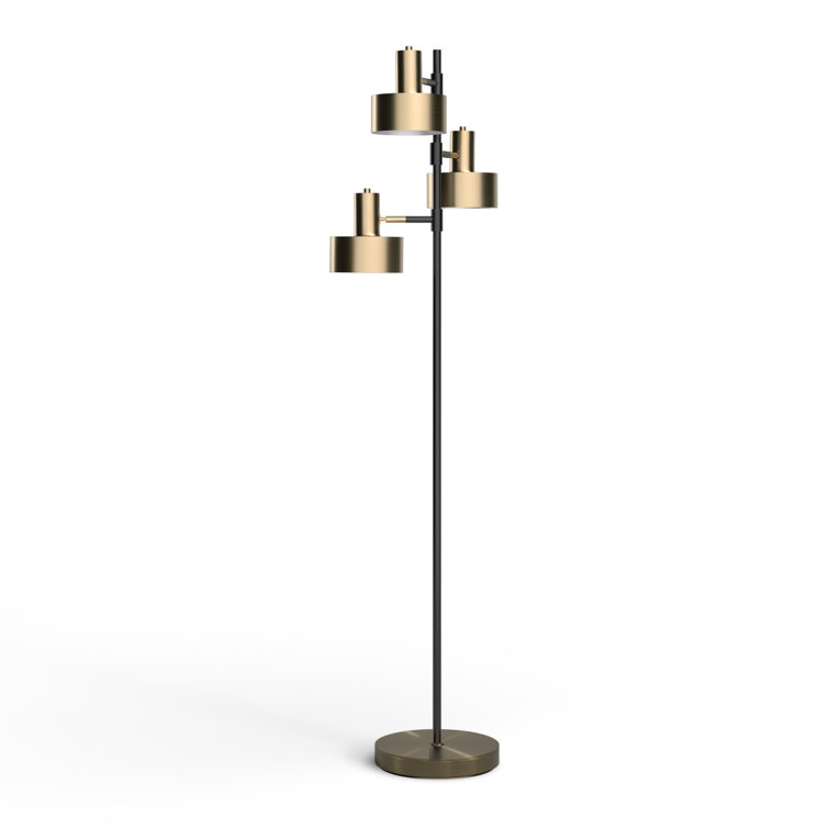 Arcadian Adjustable Triple-Arc Matte Black & Brass Floor Lamp