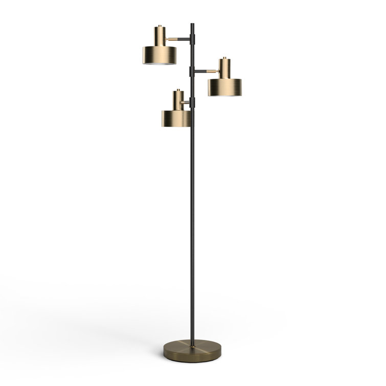 Arcadian Adjustable Triple-Arc Matte Black & Brass Floor Lamp
