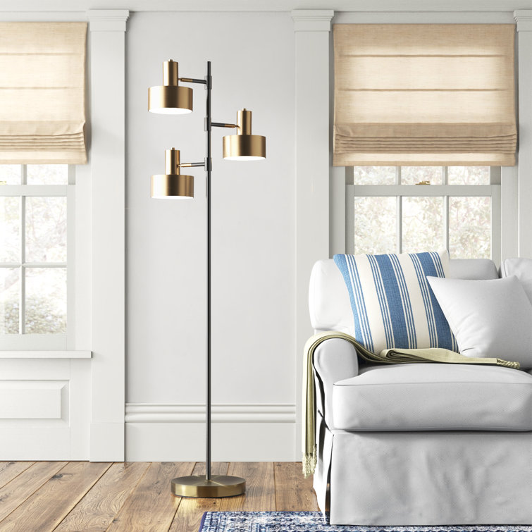 Arcadian Adjustable Triple-Arc Matte Black & Brass Floor Lamp