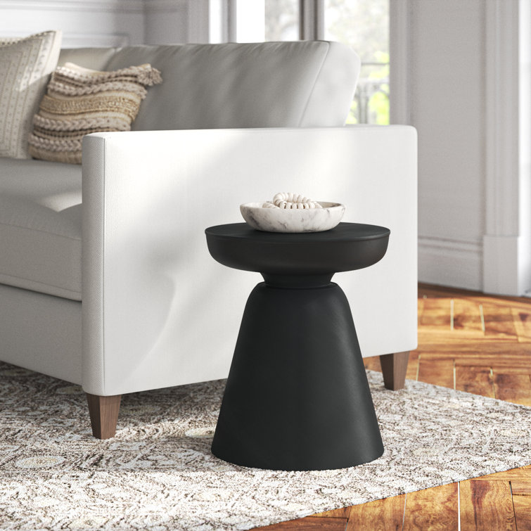 Smooth Black Acacia Wood Drum Base Side Table