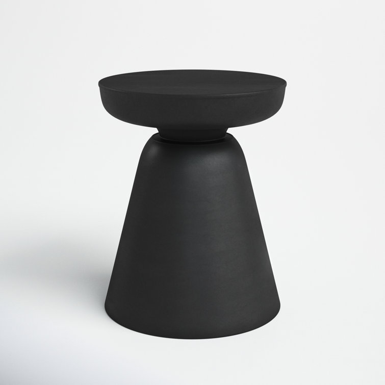 Smooth Black Acacia Wood Drum Base Side Table