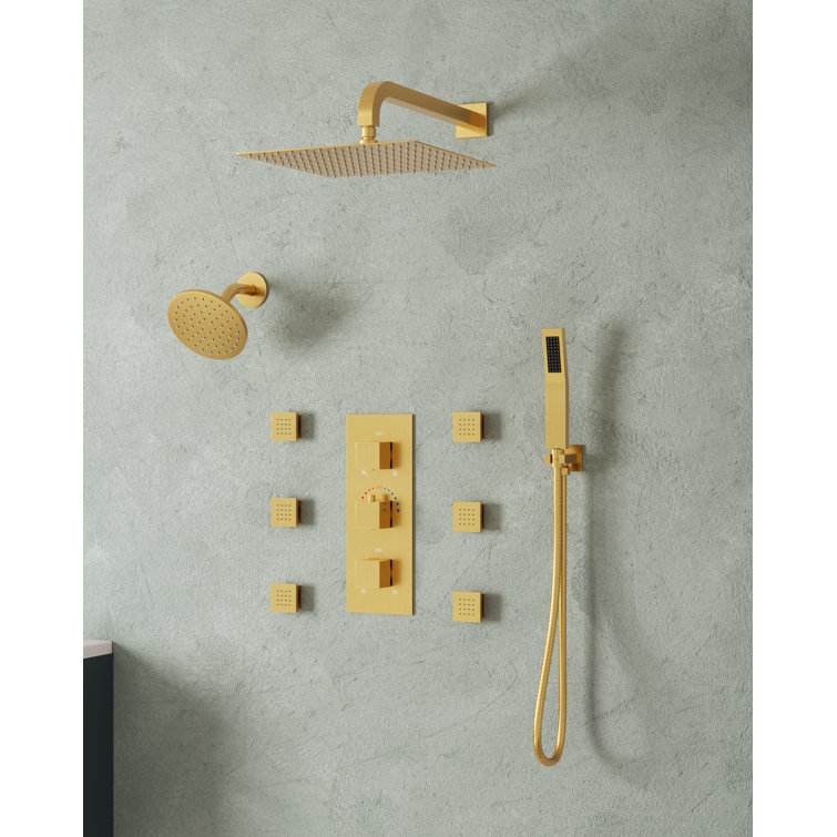 DualJetSpa 12" Gold Dual Shower Head with Body Jets