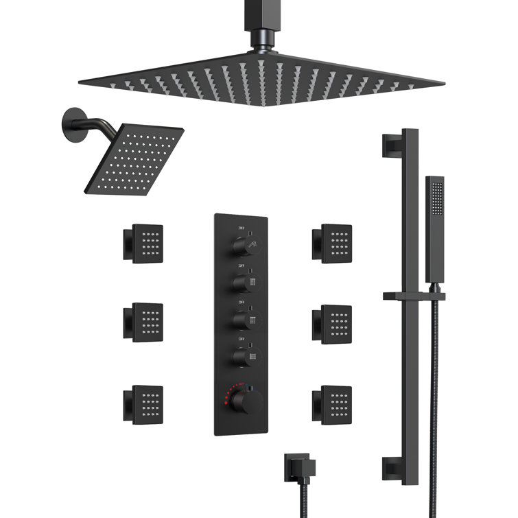 Matte Black Dual Shower System with Adjustable Body Jets