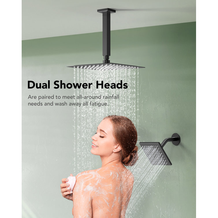 Matte Black Dual Shower System with Adjustable Body Jets