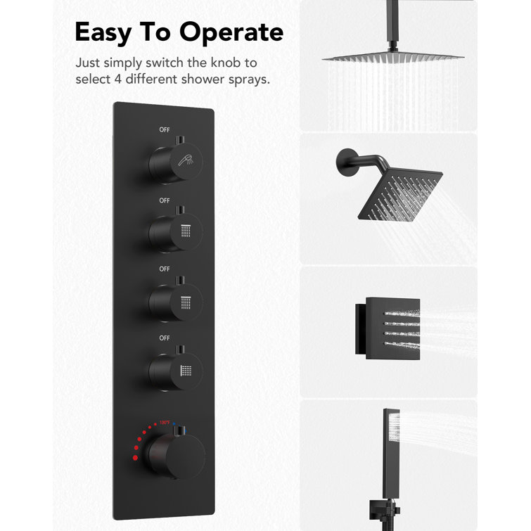 Matte Black Dual Shower System with Adjustable Body Jets