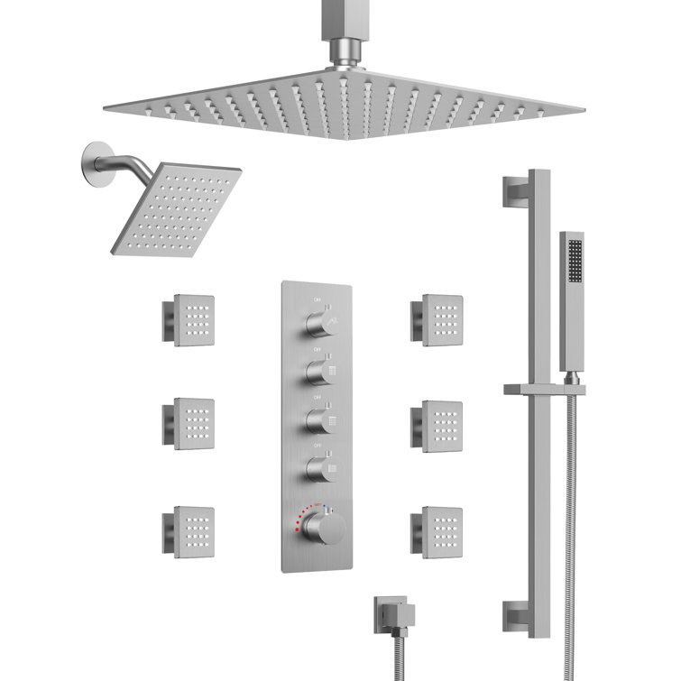 DualJetSpa 16" & 6" Brushed Nickel Dual Shower Head System with Body Jets