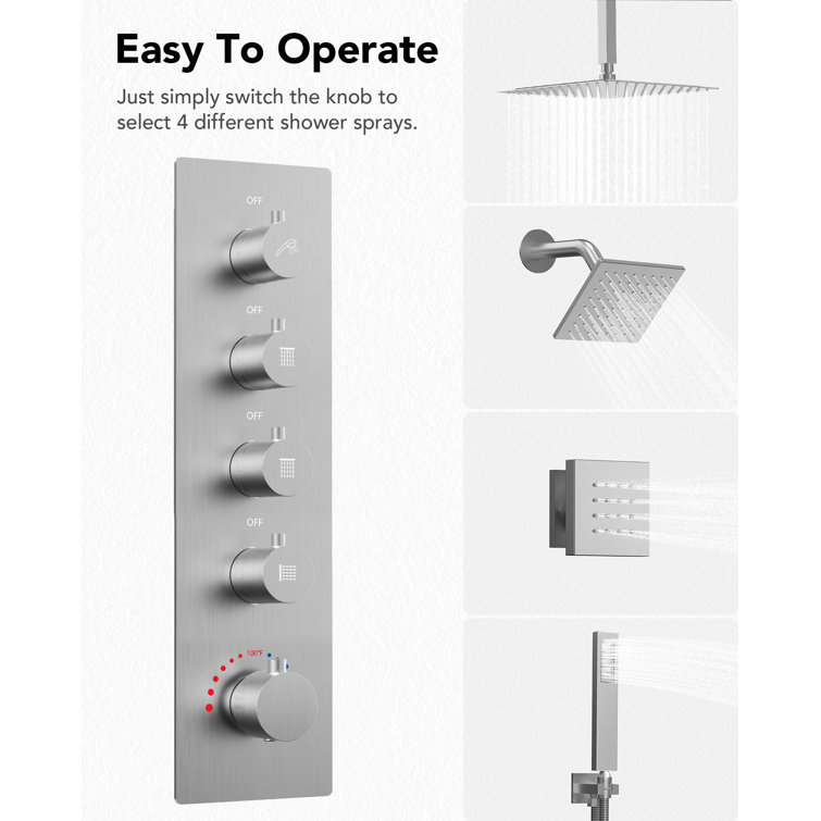 DualJetSpa 16" & 6" Brushed Nickel Dual Shower Head System with Body Jets