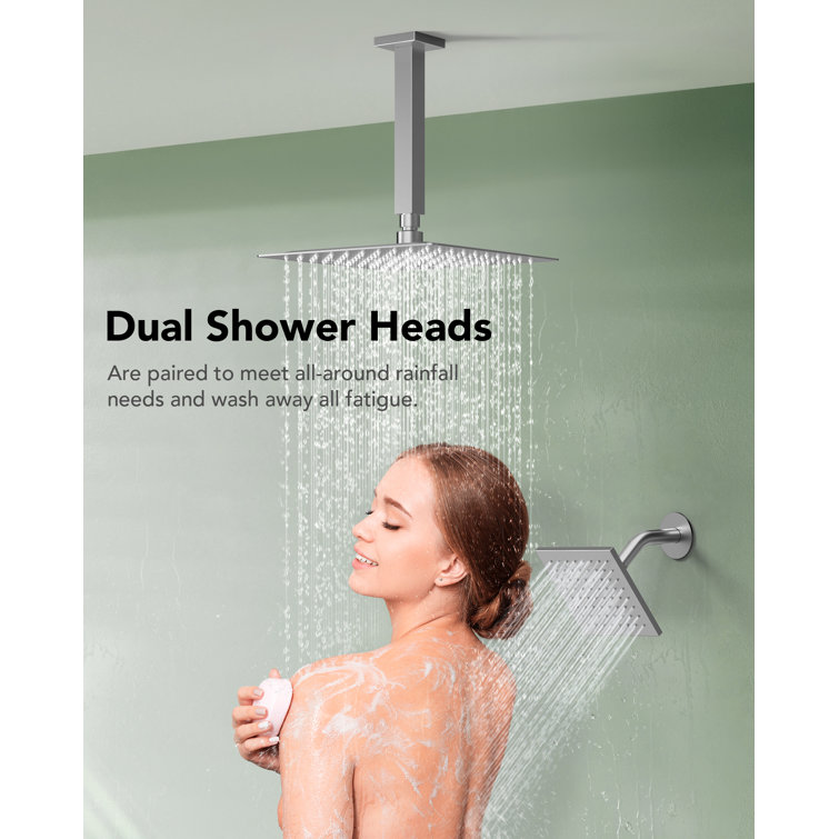 DualJetSpa 16" & 6" Brushed Nickel Dual Shower Head System with Body Jets