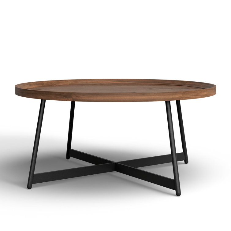 Modern Farmhouse 35" Round Walnut Coffee Table with Steel Base