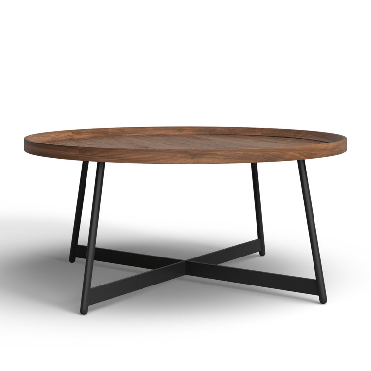 Modern Farmhouse 35" Round Walnut Coffee Table with Steel Base