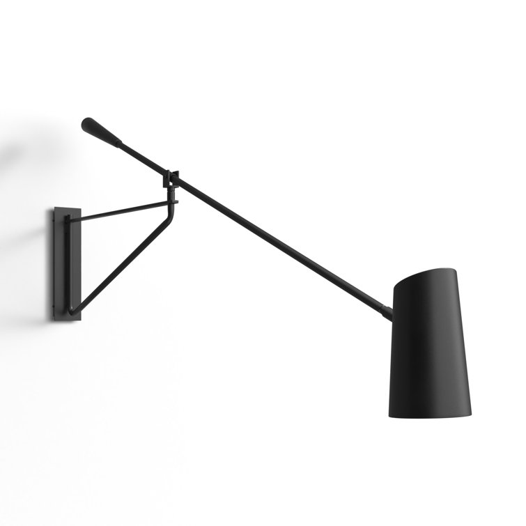 Black Steel Dimmable LED Swing Arm Sconce with Acrylic Diffuser
