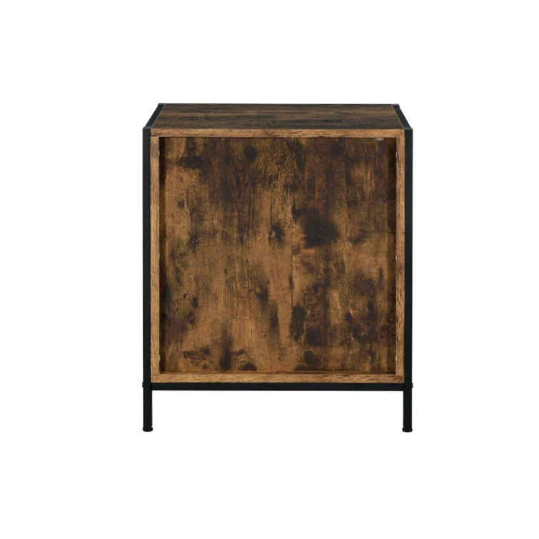 Rustic Oak and Black 2-Drawer Industrial Nightstand