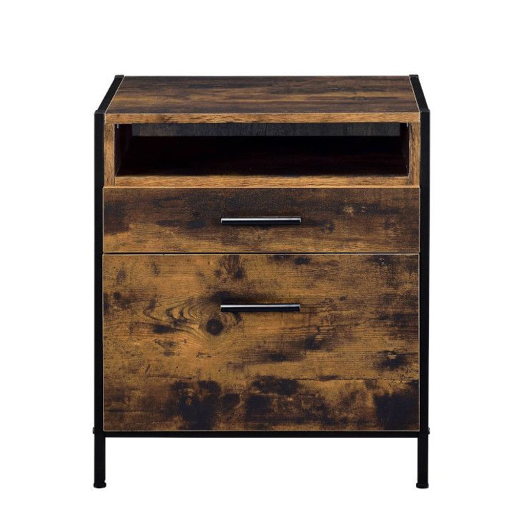 Rustic Oak and Black 2-Drawer Industrial Nightstand