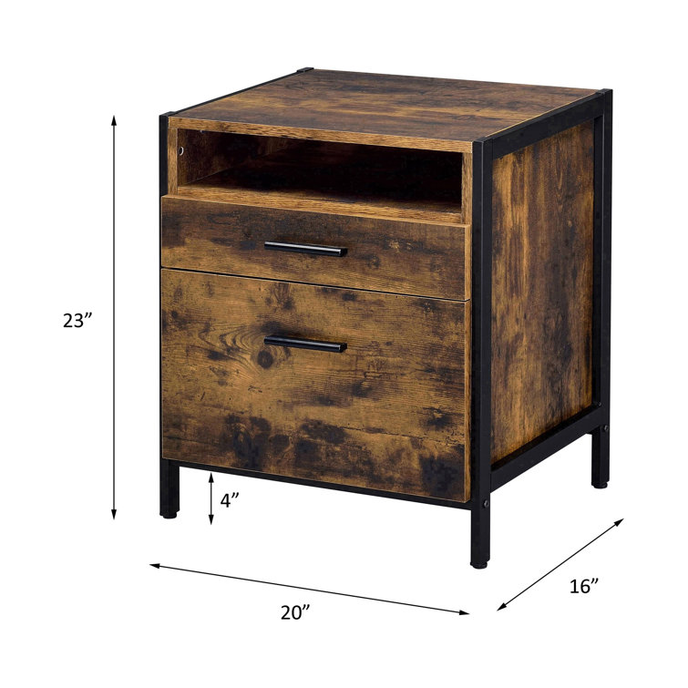 Rustic Oak and Black 2-Drawer Industrial Nightstand