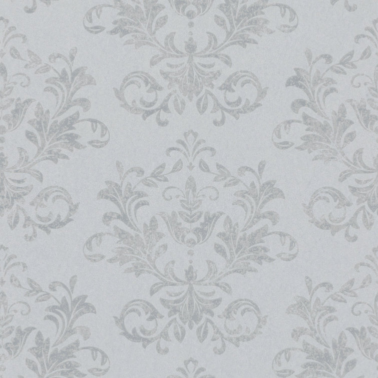Silver Embossed Damask Non-Pasted Wallpaper Roll