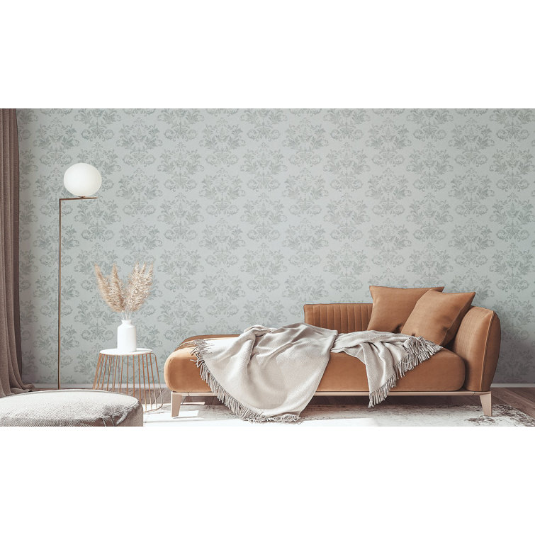 Silver Embossed Damask Non-Pasted Wallpaper Roll