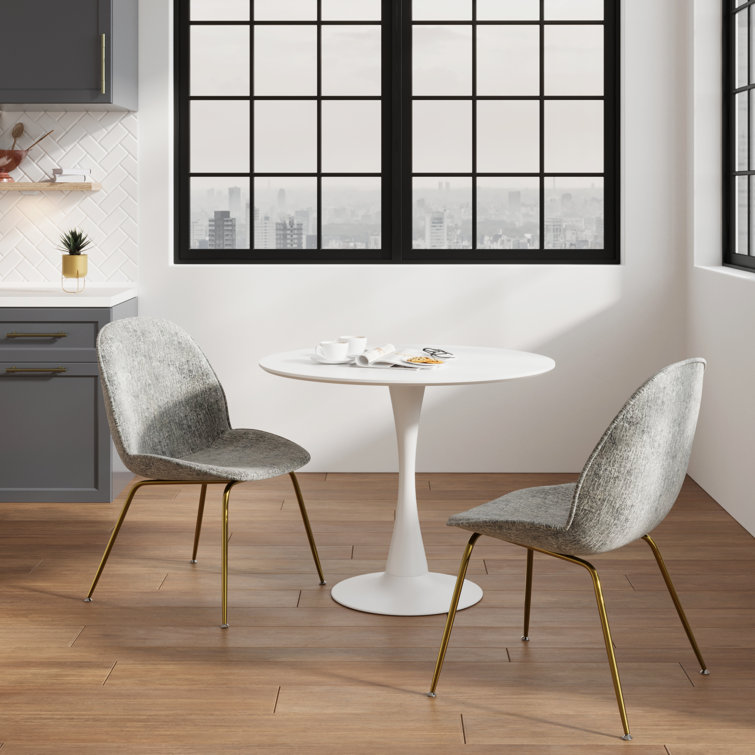 Light Gray Upholstered Side Chair with Gold Metal Legs, Set of 2
