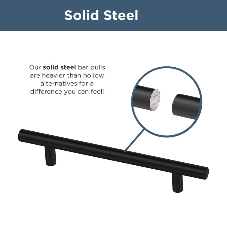 Matte Black 3-Inch Solid Steel Bar Drawer Pulls (10-Pack)