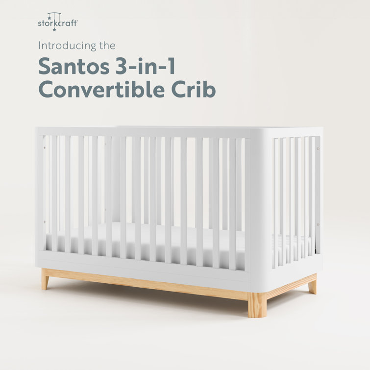 White and Natural 3-in-1 Convertible Crib with Rounded Posts