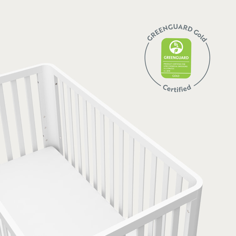 White and Natural 3-in-1 Convertible Crib with Rounded Posts