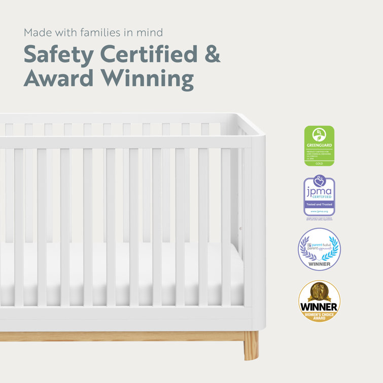 White and Natural 3-in-1 Convertible Crib with Rounded Posts