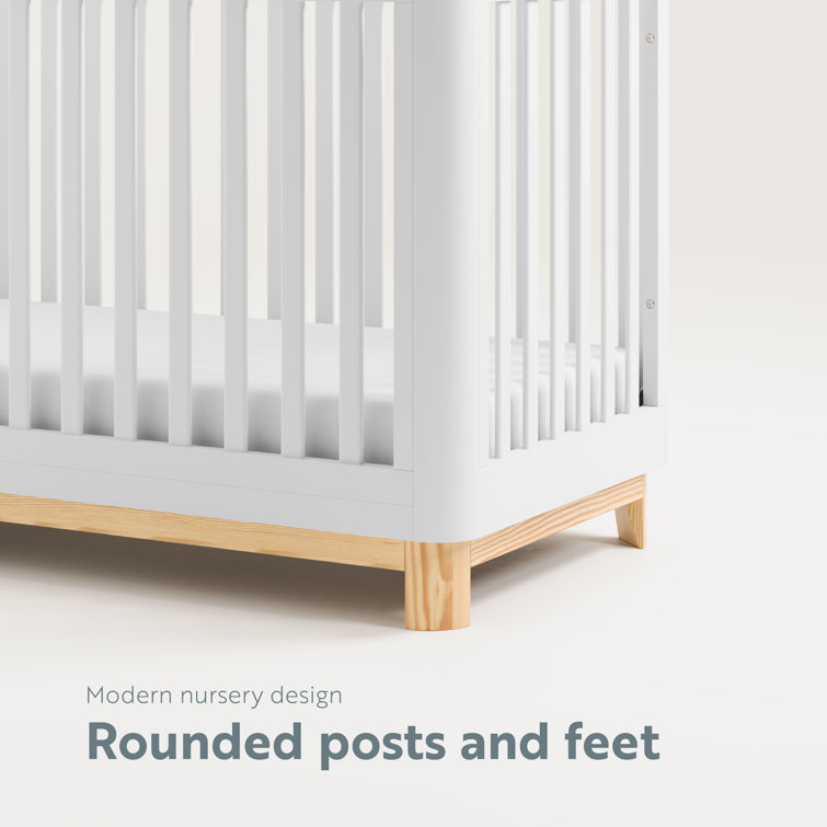 White and Natural 3-in-1 Convertible Crib with Rounded Posts