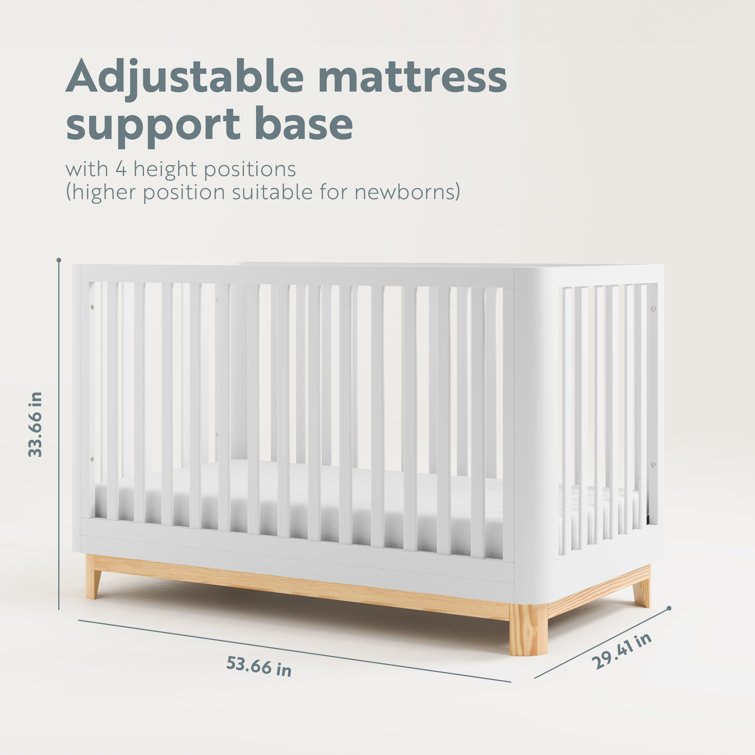 White and Natural 3-in-1 Convertible Crib with Rounded Posts